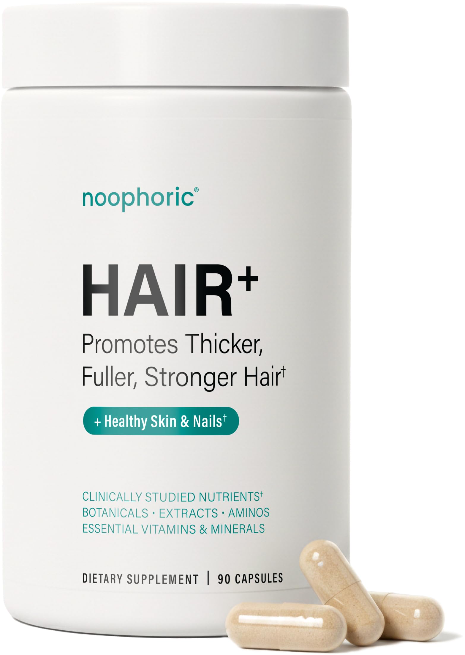 Noophoric Hair Growth Vitamins for Women, Hair Skin and Nails Supplement with Biotin Zinc and Saw Palmetto, Supports Thicker Fuller Hair, 90 Capsules