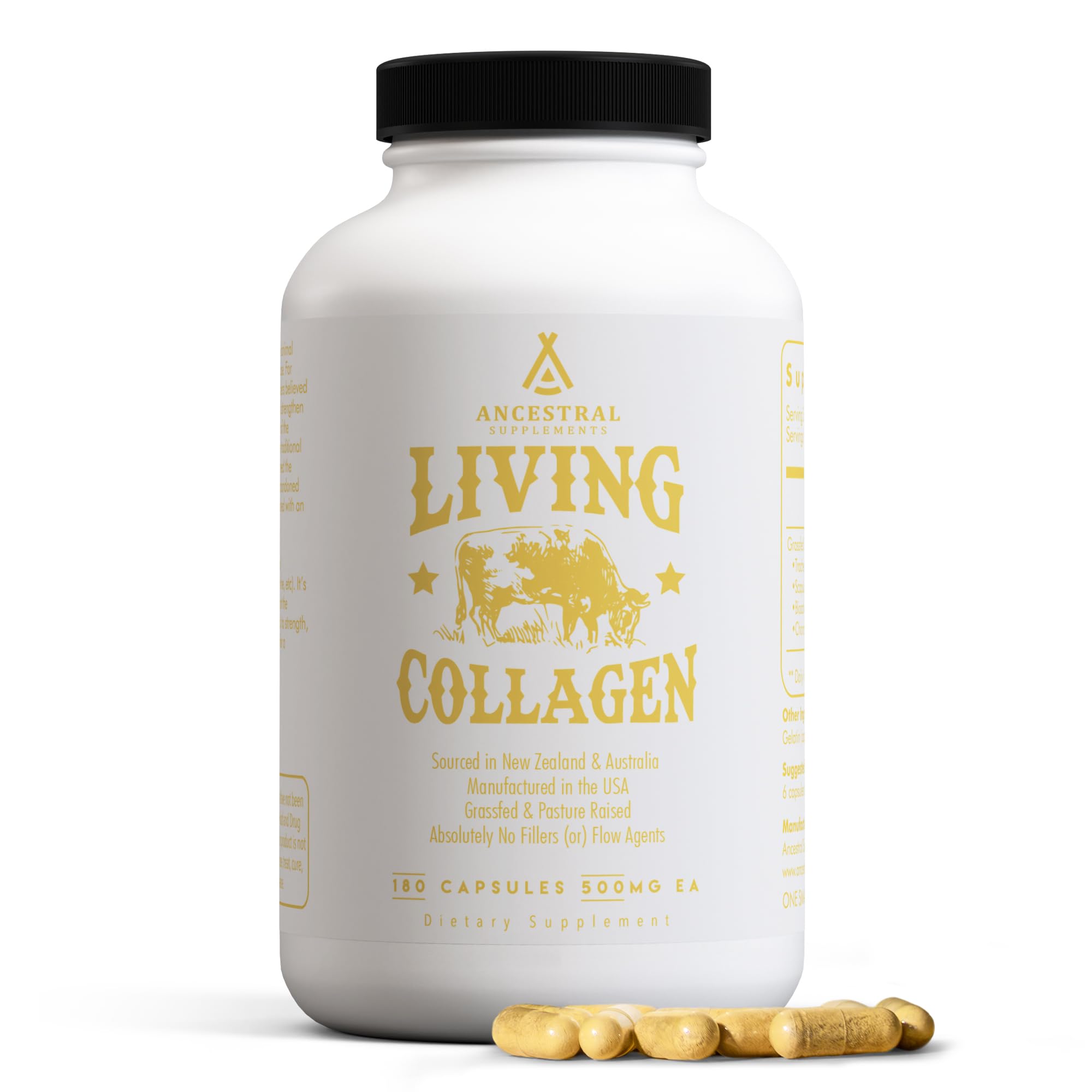 Ancestral Supplements Grass Fed Beef Living Collagen Capsules, 180 Ct