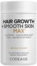 Codeage Hair Growth Skin Vitamins, Lustriva, SOD B, Biotin, 30 Capsules