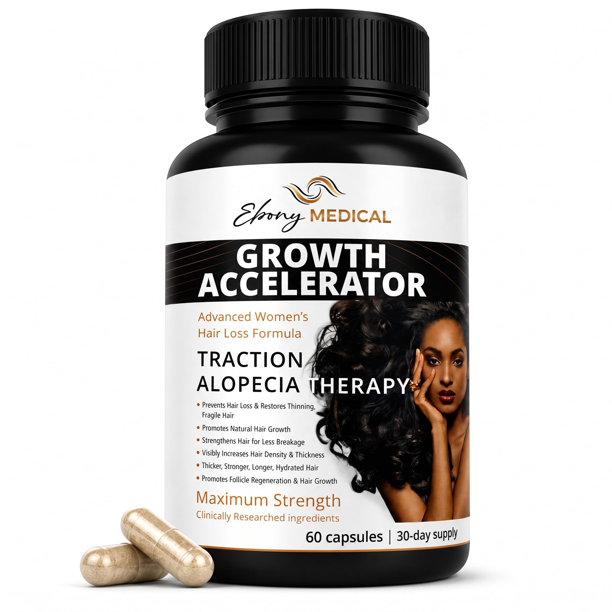 Ebony Medical Hair Growth Supplement Women Keratin Vitamins 30-Day Supply