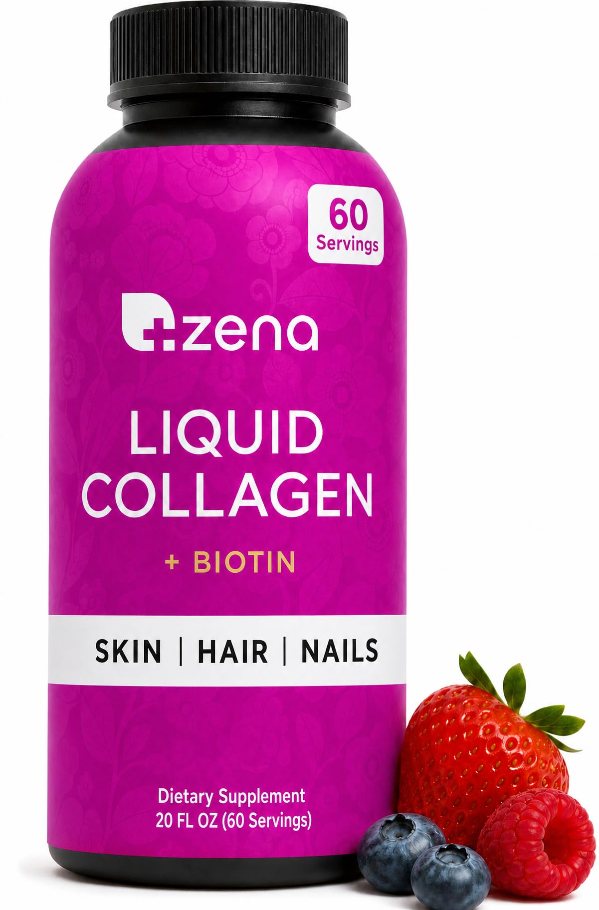 Zena Nutrition Liquid Collagen for Women, Healthier Skin, Hair & Nail, Verisol Collagen Liquid, Biotin and Collagen Peptides Supplements for Women - 20oz
