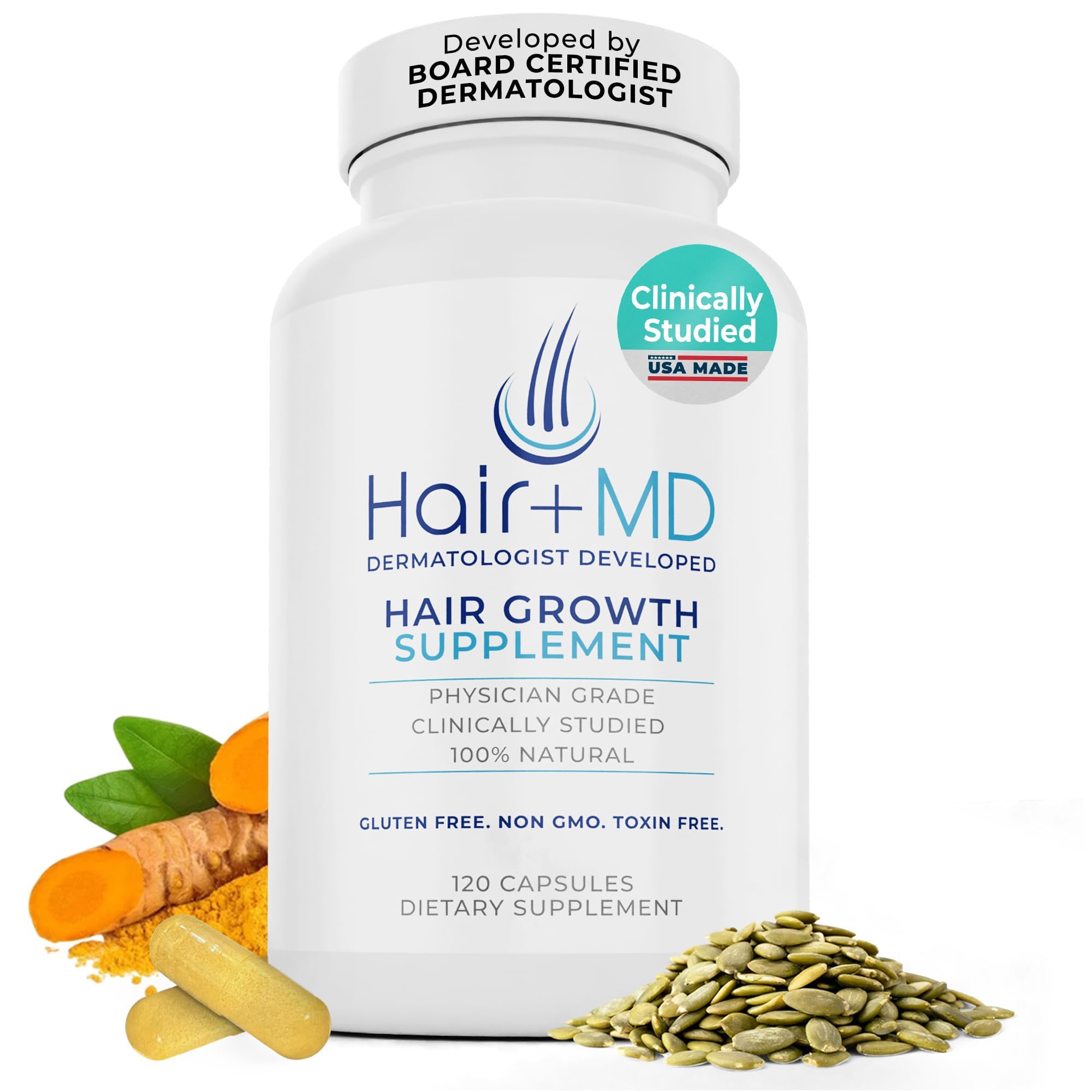Hair Plus MD Hair Growth Supplement, 120 Capsules, 1 Month Supply