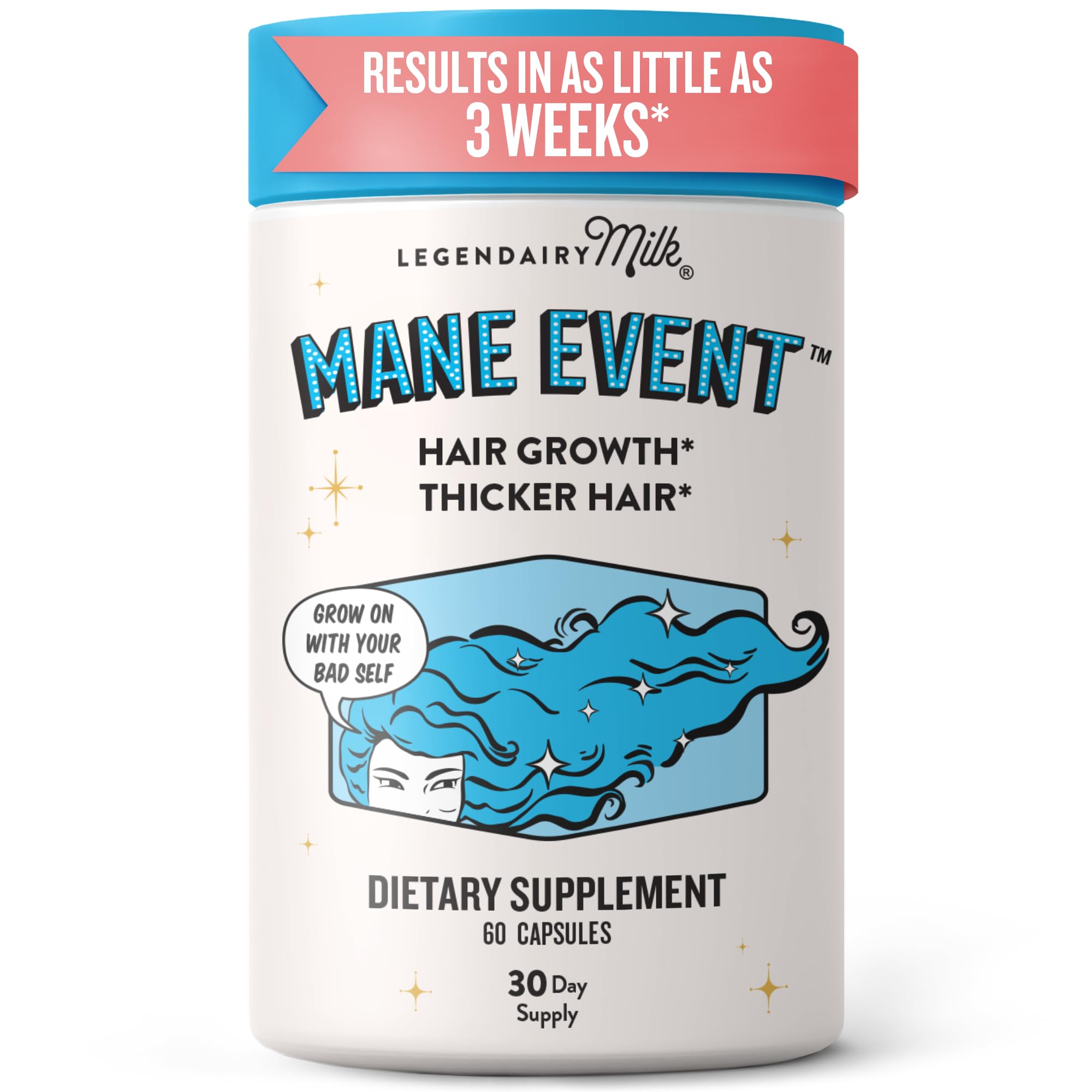 Legendairy Milk Mane Event Hair Growth Vitamins with Lustriva, 60 Capsules