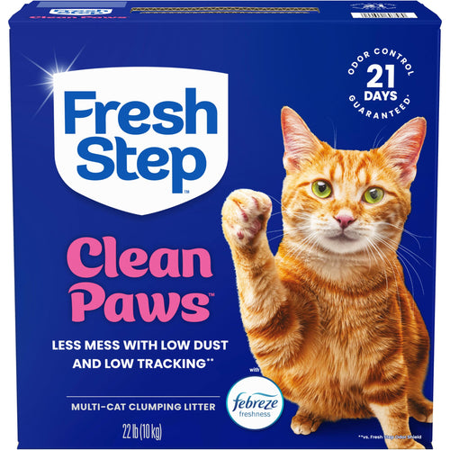 Fresh Step Clean Paws Multi Cat Clumping Litter with Febreze Freshness, Ammonia Block Technology, Low Tracking, 22 lb. Box