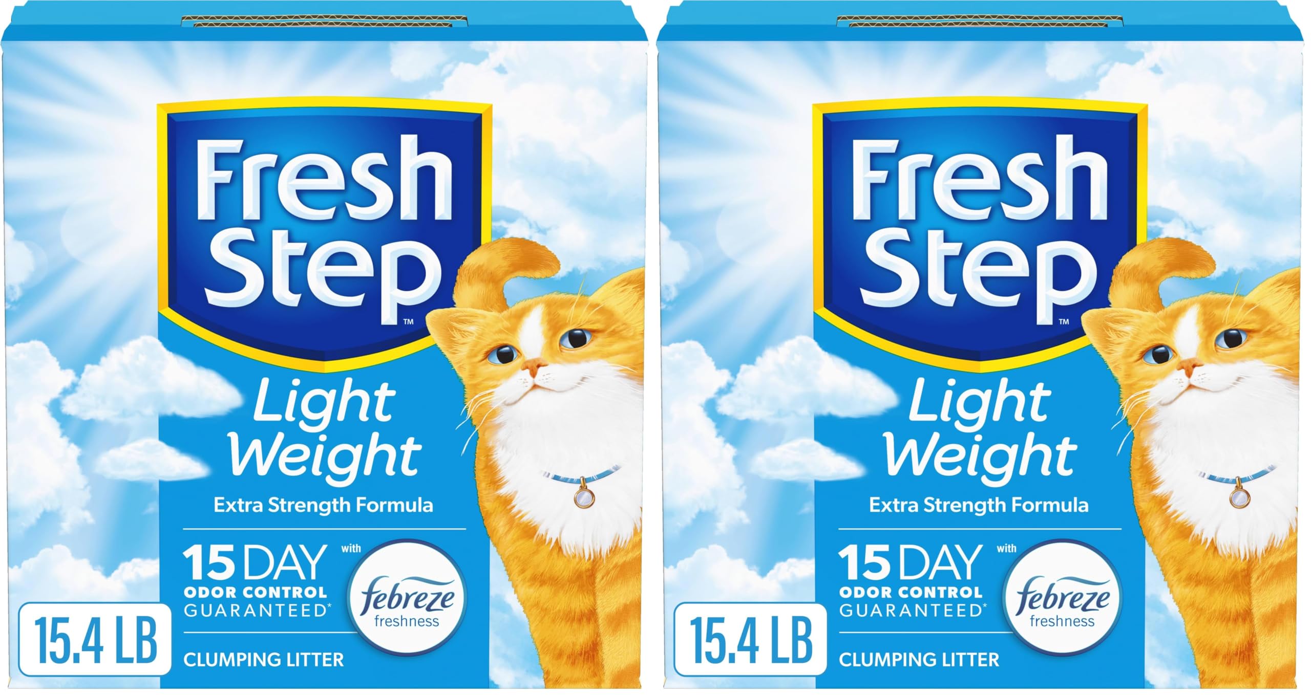 Fresh Step Clumping Cat Litter, Lightweight, Extreme, Long Lasting Odor Control Kitty Litter with Activated Charcoal, Low Dust Formula, 15.4 lb (Pack of 2)