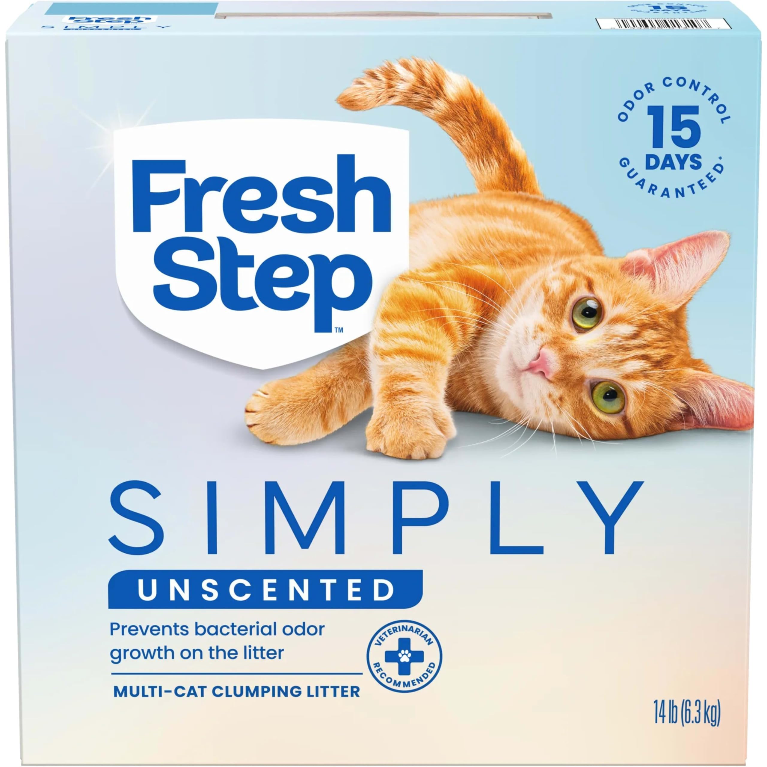 Fresh Step Simply Unscented Multi Cat Clumping Cat Litter, Low Dust, Odor Control with Activated Charcoal Tech, Compatible in Automatic Litter Boxes, 14 lb.